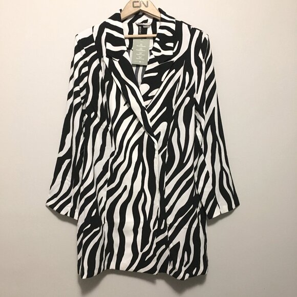 NWT Divided Long Snap Closure Shoulder Pad Zebra Print Blazer Jacket - Picture 2 of 16